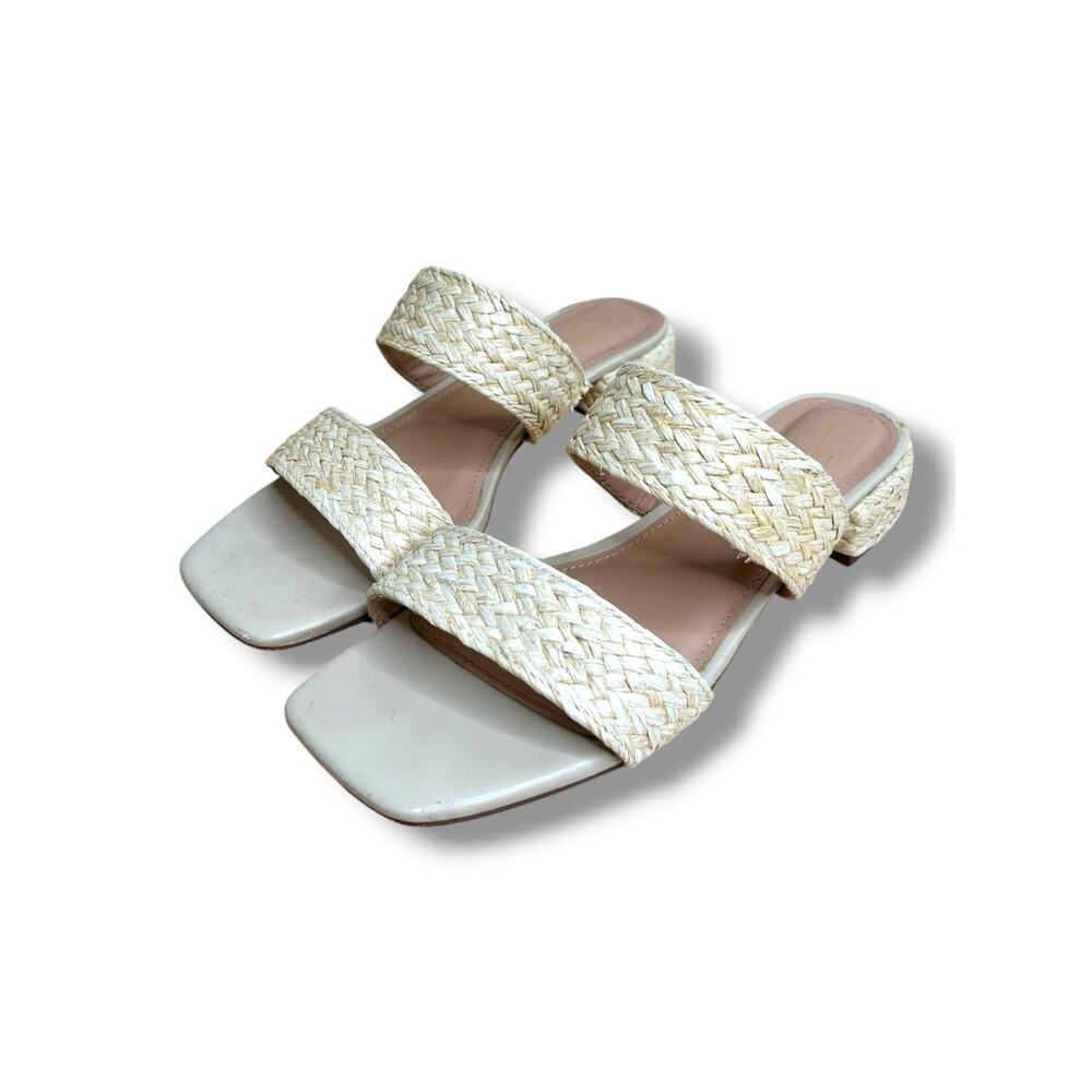 Joie Niki Straw Woven Double Strap
Sandal Low Block Heel Slides Neutral 
SZ 7.5